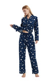 Load image into Gallery viewer, Blue Sheep and Stars Print Women&#39;s Flannel Pajamas