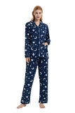 Load image into Gallery viewer, Blue Sheep and Stars Print Women&#39;s Flannel Pajamas